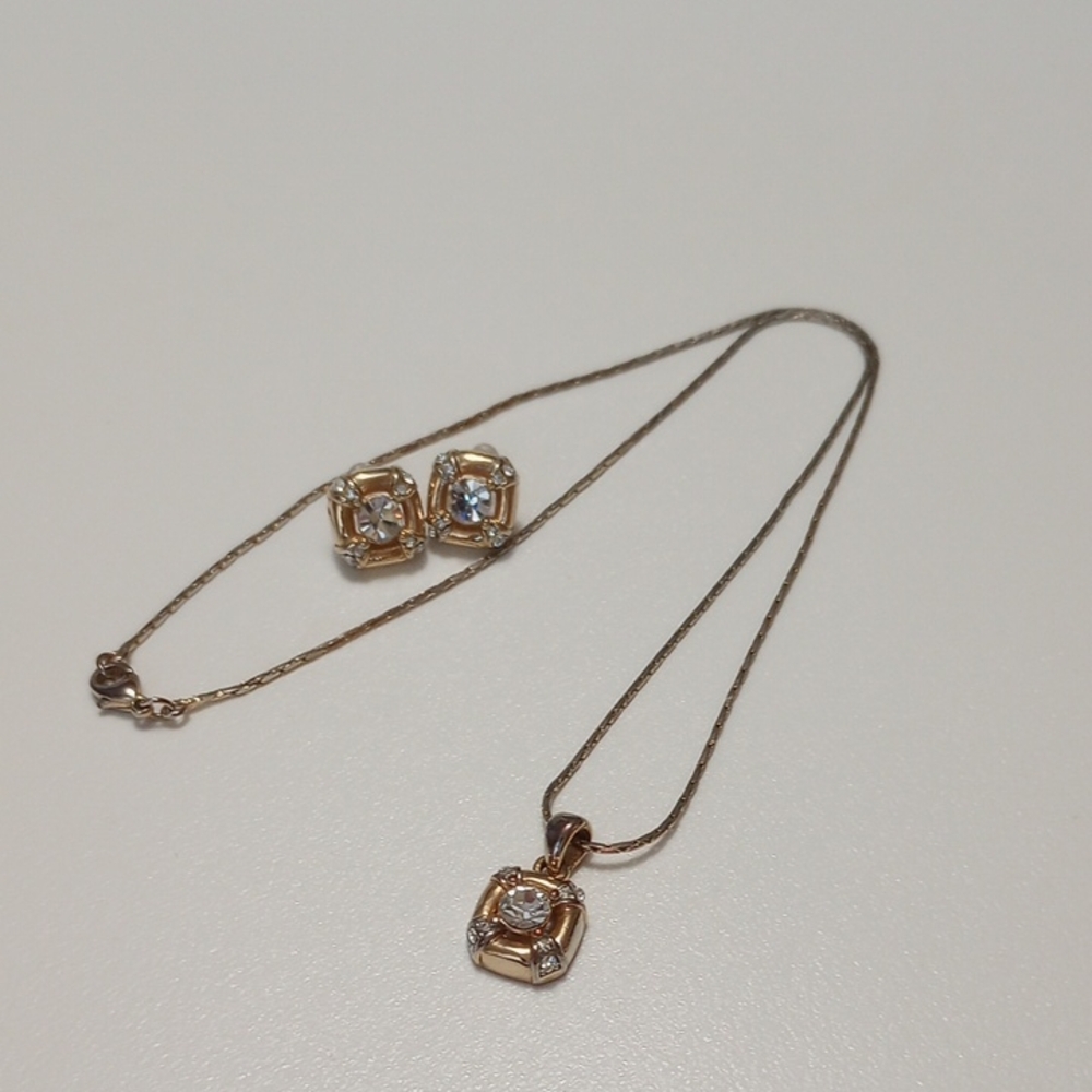 Gold Necklace & Earring Set with Crystal Accents